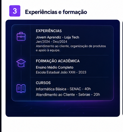 Exemplo de experiências e formação no currículo