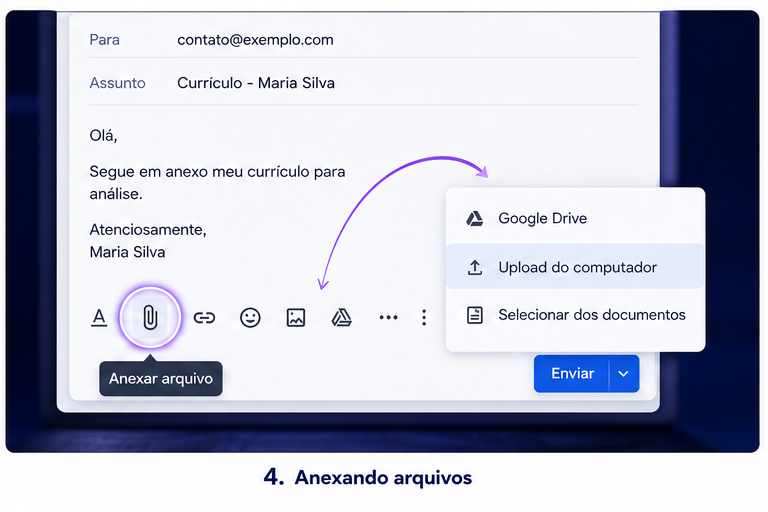 Tela para anexar arquivo no e-mail