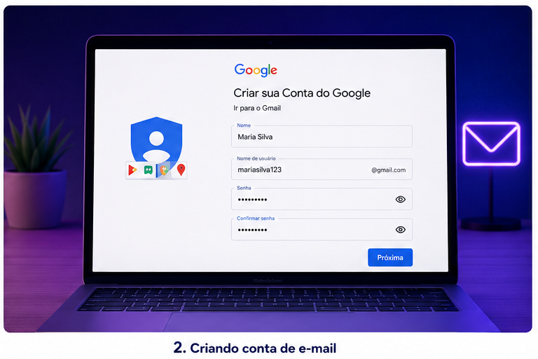 Tela de criação de conta de e-mail