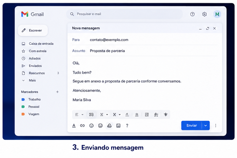 Tela para enviar mensagem por e-mail